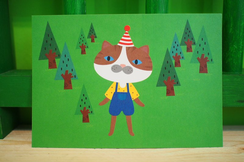E*group Ah Miao birthday postcard (cat) - การ์ด/โปสการ์ด - กระดาษ สีเขียว