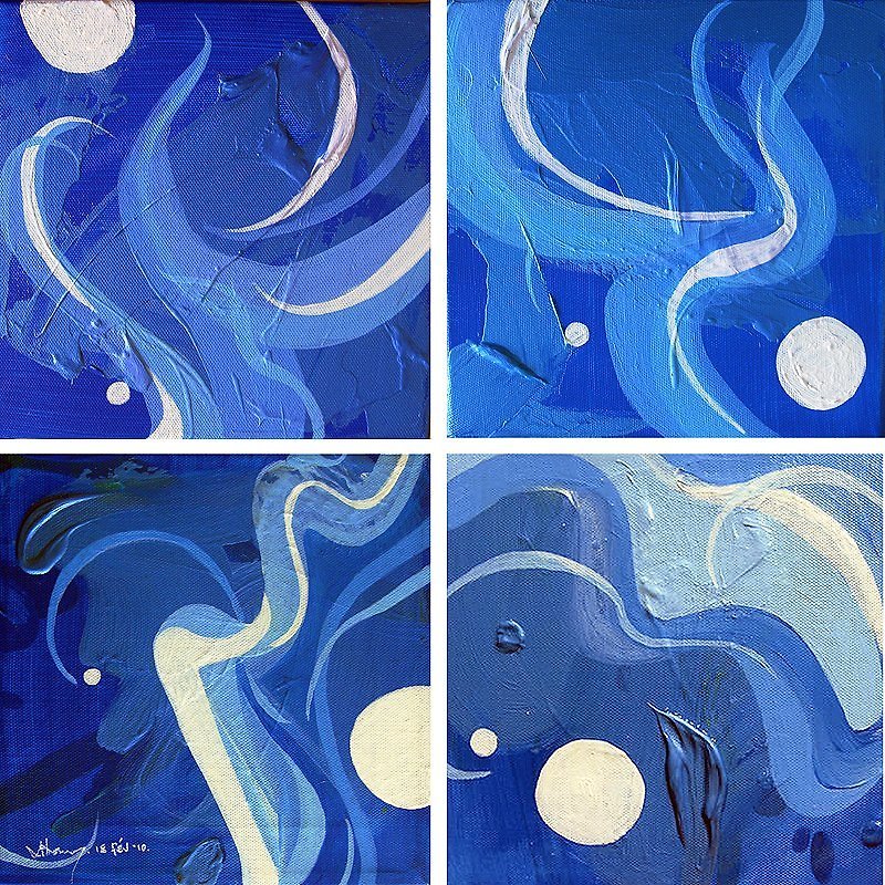 'night sky' original canvas puzzles/four pieces a set - โปสเตอร์ - วัสดุอื่นๆ สีน้ำเงิน