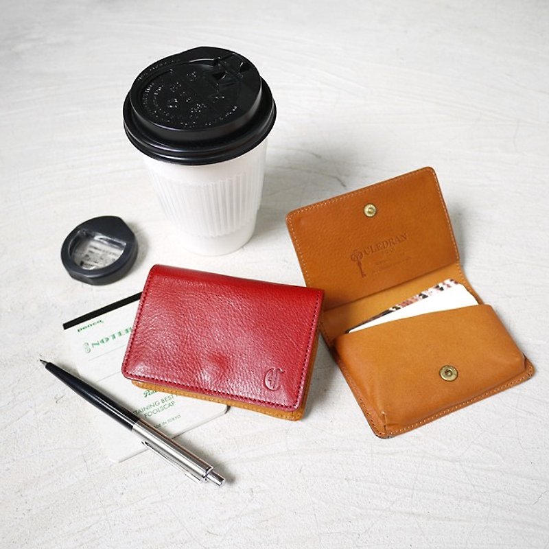 Classic hand hit color leather business card holder Made in Japan by CLEDRAN - Card Holders & Cases - Genuine Leather Green