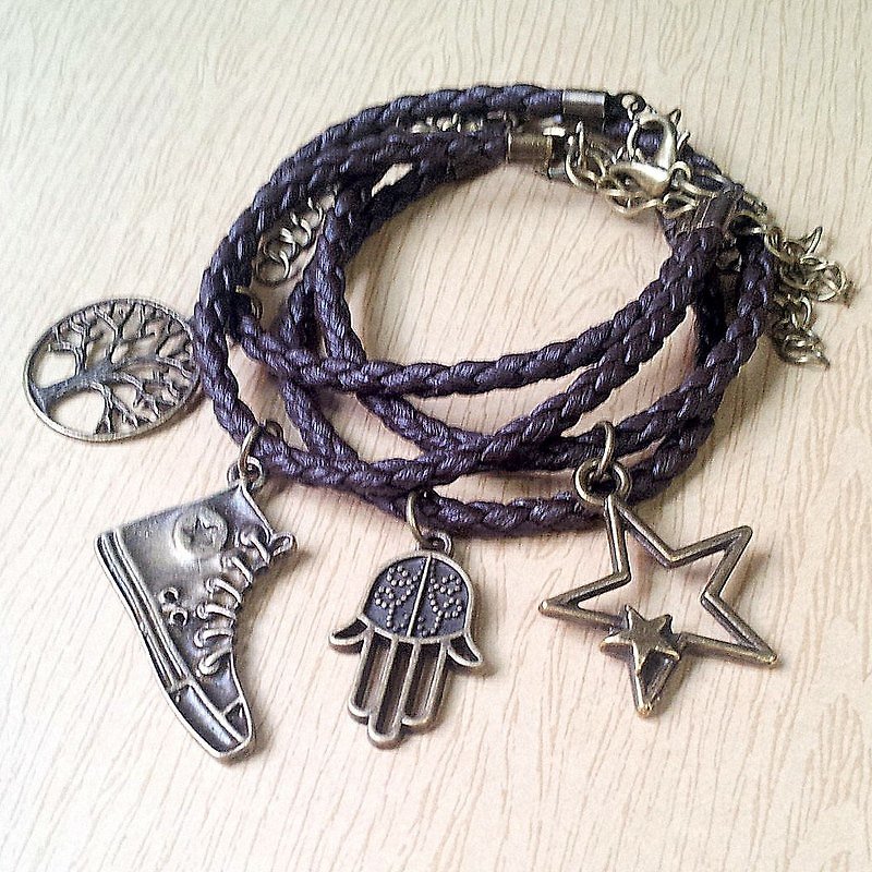 Beard small star - simple ★ woven leather bracelet (optional one) - Bracelets - Genuine Leather Brown