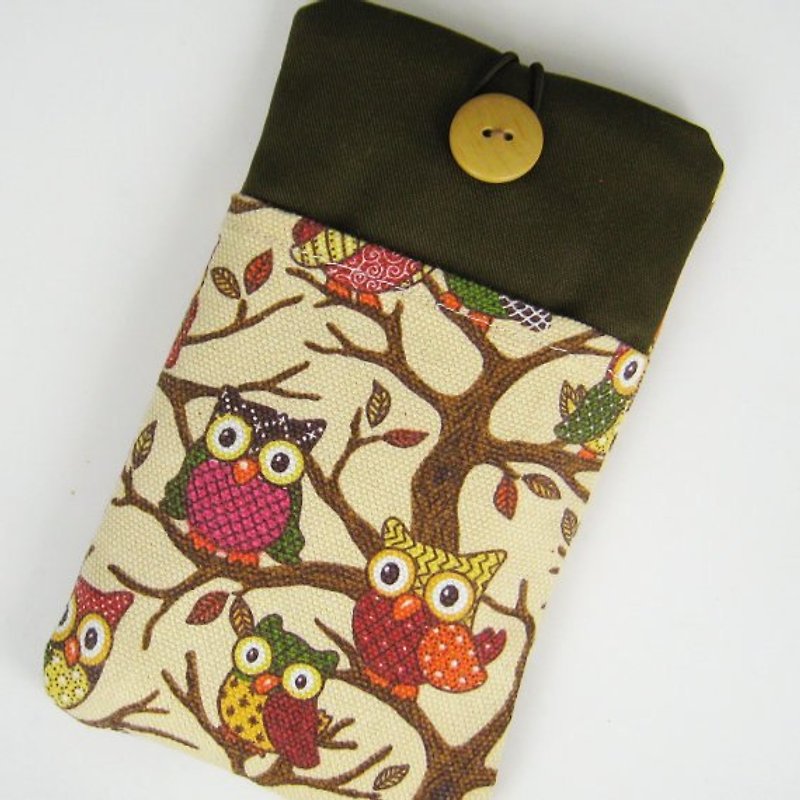 Customized phone bag, mobile phone bag, mobile phone protective cloth cover such as iPhone-BB Owl - เคส/ซองมือถือ - ผ้าฝ้าย/ผ้าลินิน สีกากี