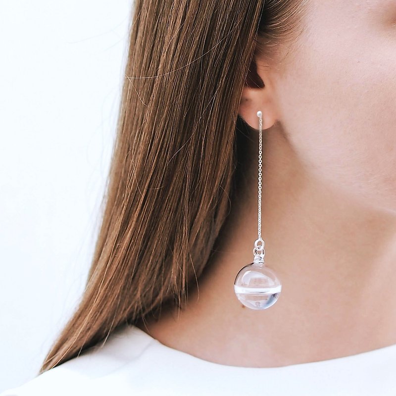 Small droplet long earring dangle earring designer jewelry - Earrings & Clip-ons - Glass Transparent
