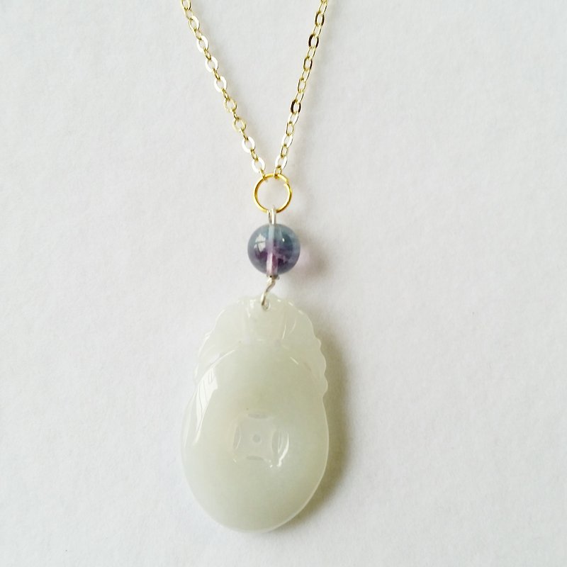 Fluorite purplish white gold plated long necklace - Long Necklaces - Gemstone White