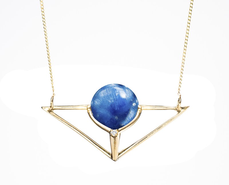 Kyanite Triangle Necklace, Royal Blue Necklace, Blue Stone Pendant, 14k Necklace - Collar Necklaces - Precious Metals Blue