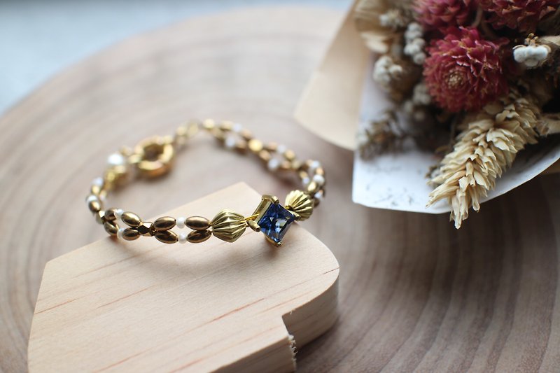 Fuchia ~ Blue Butterfly Valley ~ zircon / brass / Freshwater Pearl Bracelet - Bracelets - Other Metals 