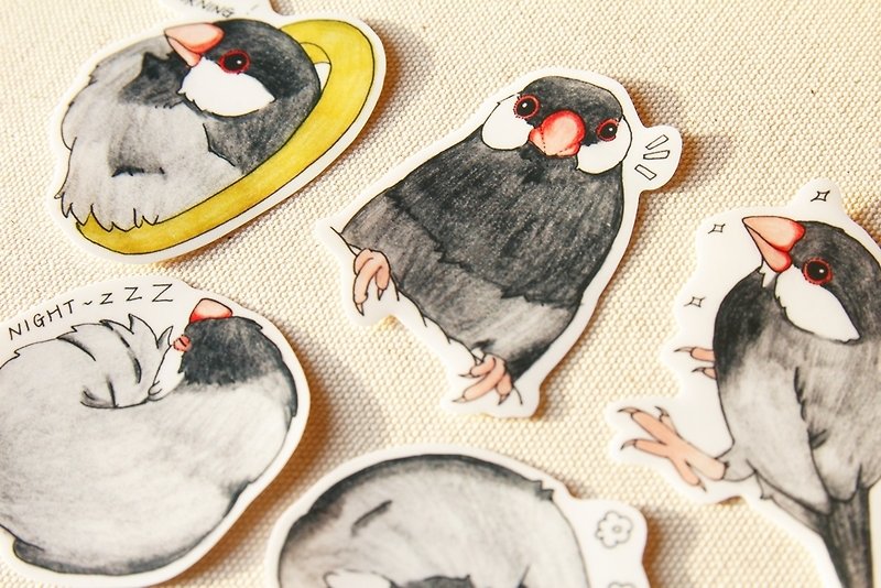 黑文鳥 手繪防水貼紙組 - 貼紙 - 其他材質 