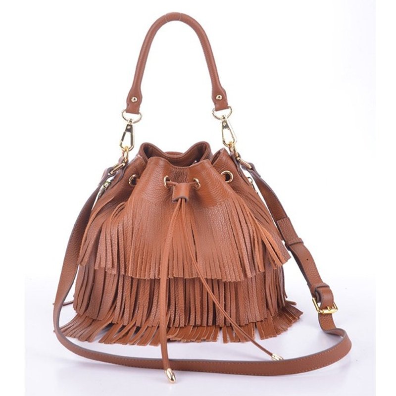 LaPoche Secrete: Christmas gift _ Department of Forestry hand leather fringed shoulder bag _ - Messenger Bags & Sling Bags - Genuine Leather Brown