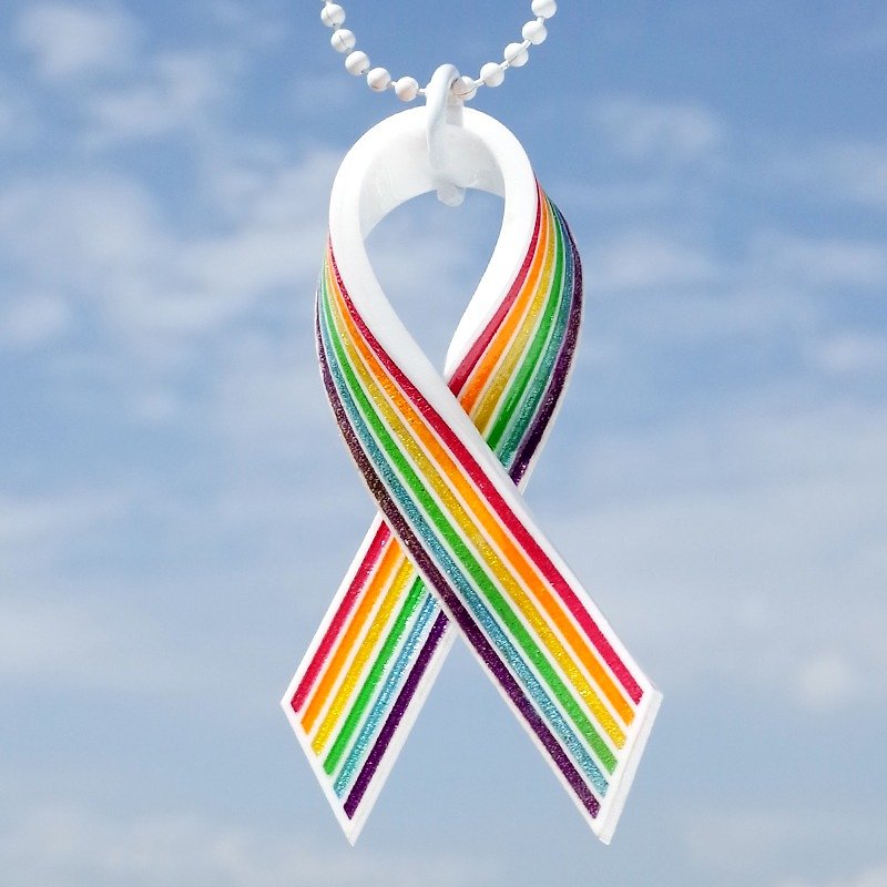 Handmade Gay Pride Rainbow Acrylic Ribbon LGBT - Necklaces - Acrylic Multicolor