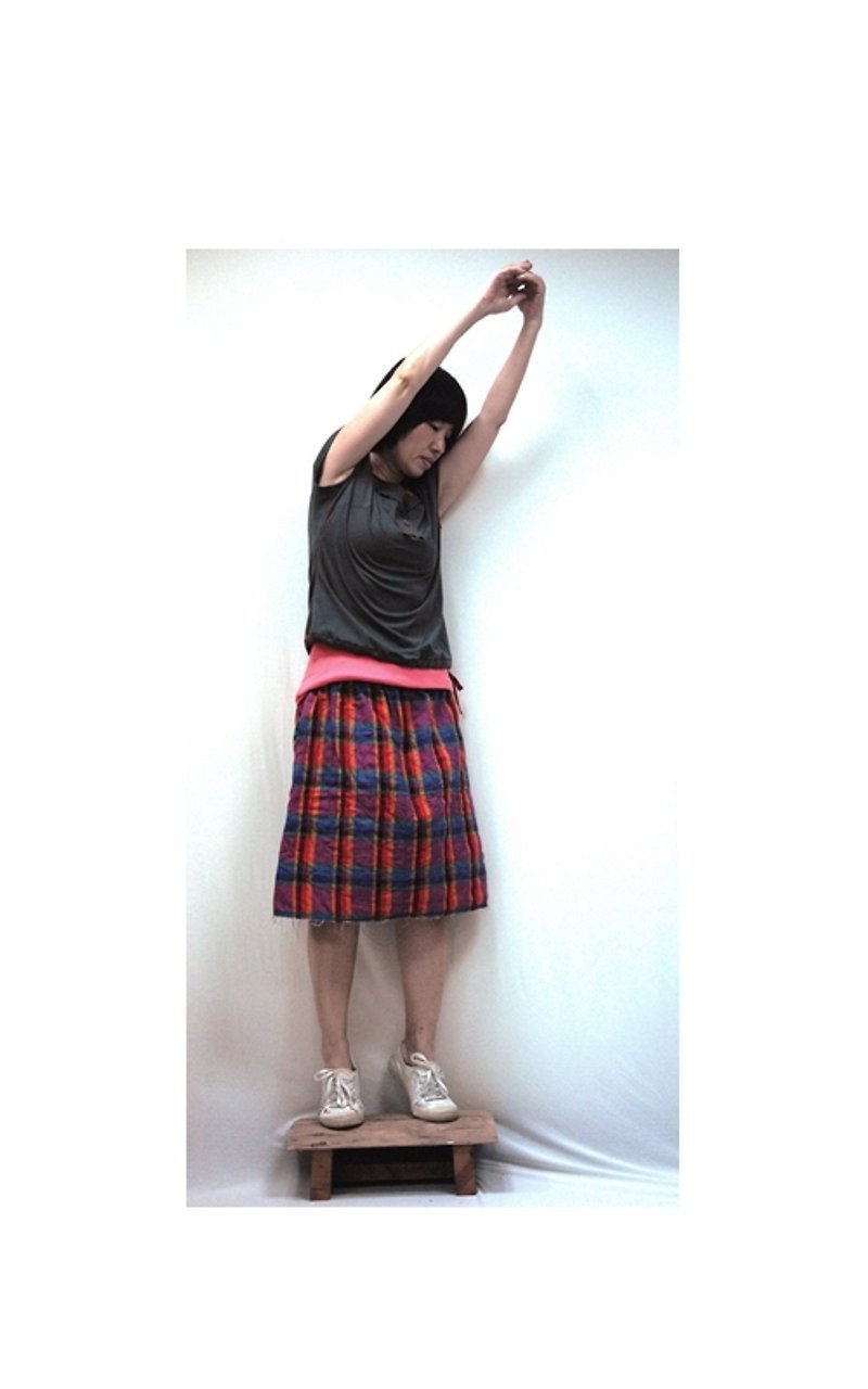 g6208 ---両面格子スカート（春2014） - スカート - コットン・麻 多色