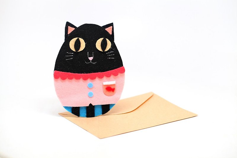 【Buka】 black cat non-woven hand card - การ์ด/โปสการ์ด - วัสดุอื่นๆ สีดำ