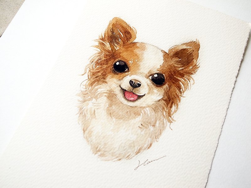 Atelier Hanu 手繪水彩訂製寵物畫像 - 似顏繪/人像畫 - 紙 白色