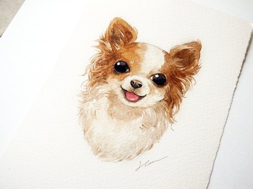 Atelier Hanu hand-painted watercolor custom pet portrait