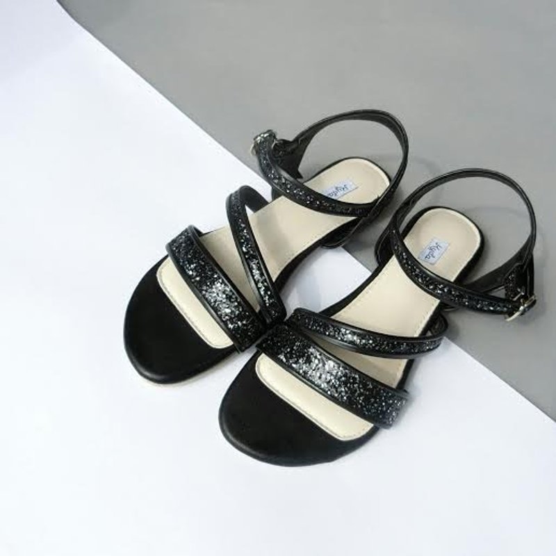 Black - Sparkling Sandals made from quality glitter. - 涼鞋 - 其他材質 黑色