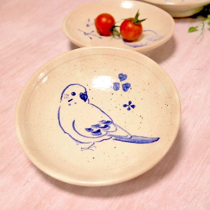 Budgerigar and Clover dish - Pottery & Ceramics - Other Materials Blue