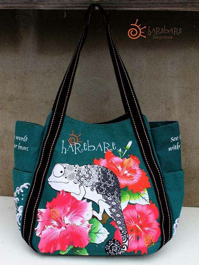 Chameleon big bag: hibiscus - Handbags & Totes - Other Materials Green
