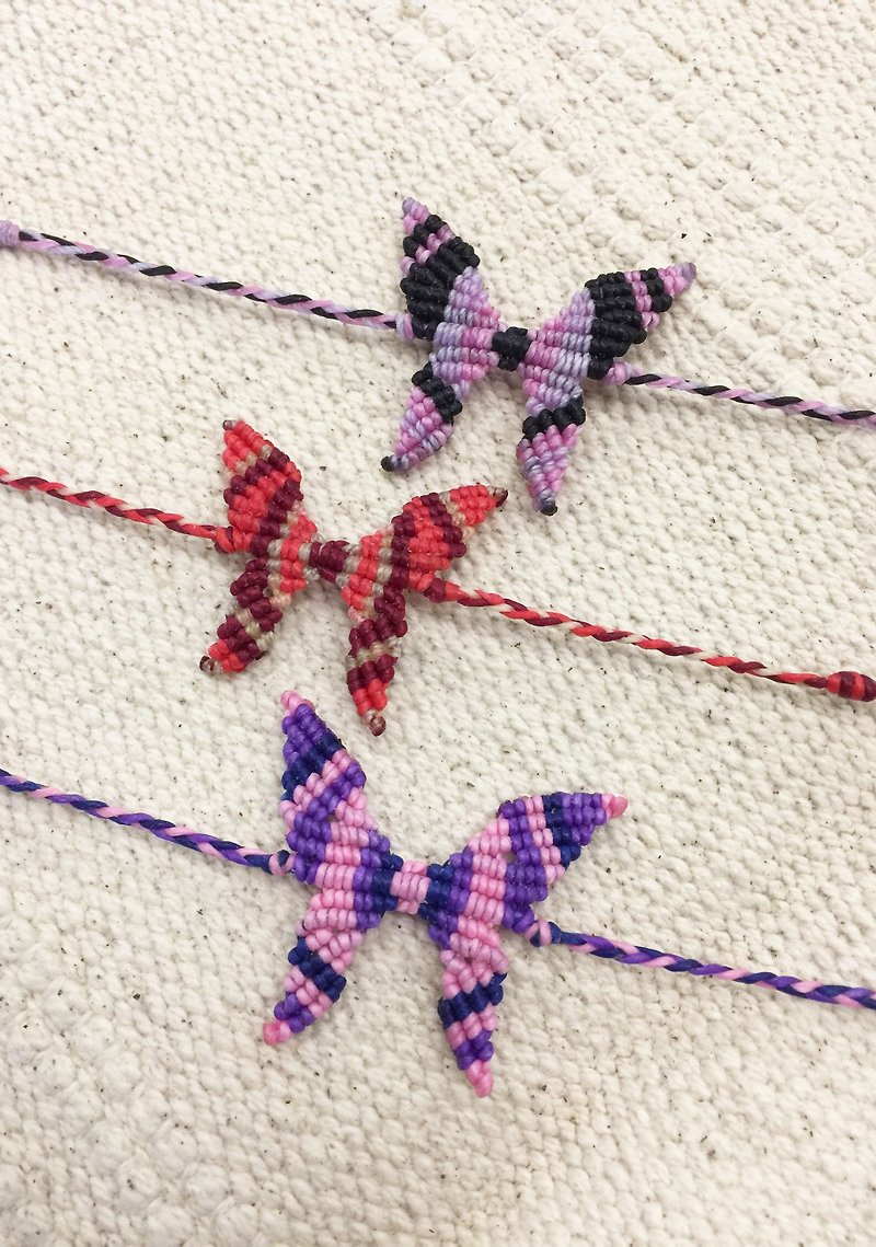 【蝴蝶】蠶絲蠟線 編織手環 - 手鍊/手環 - 其他材質 多色