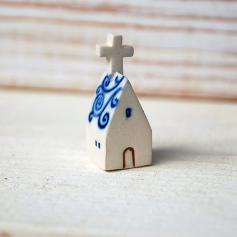 Handmade Christmas mini (blue color) Church Tao House (1 in) - Other - Other Materials Blue