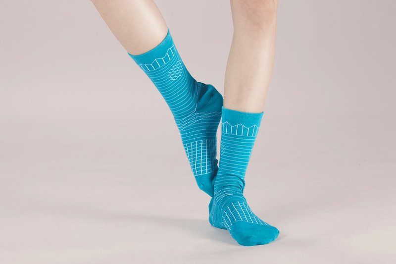 A PINCH OF OFFBEAT  tropical green socks - ถุงเท้า - ผ้าฝ้าย/ผ้าลินิน สีน้ำเงิน