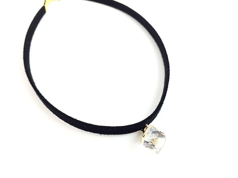 "Clear crystal necklace" - Necklaces - Genuine Leather Black