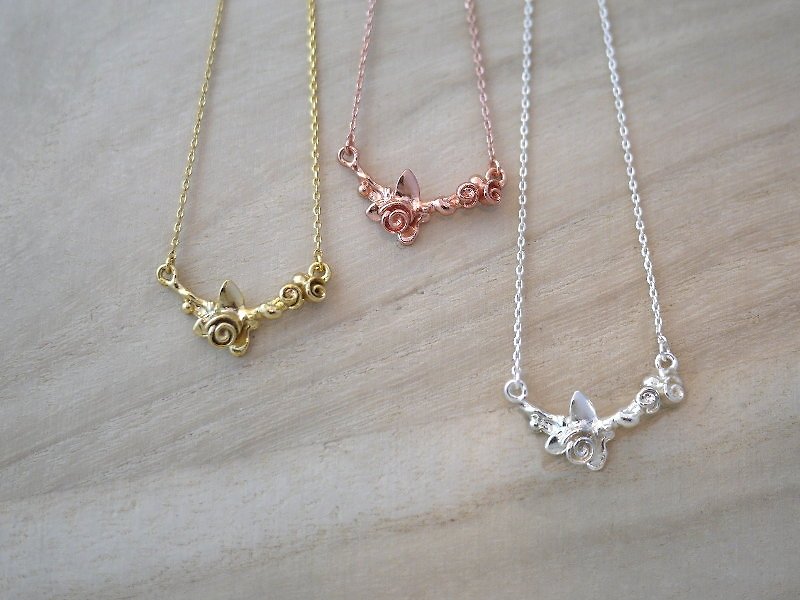 [Jin Xia Lin‧ Jewelry] Rose Branch Bud 01 Necklace Gold/ Silver/ Rose Gold Tricolor - Necklaces - Other Metals 