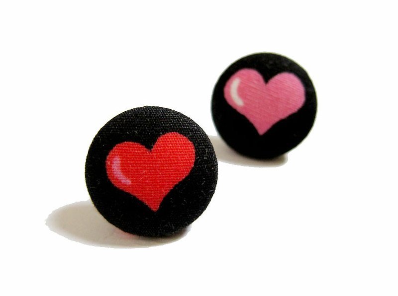Buckle earrings love black cloth - ต่างหู - วัสดุอื่นๆ 