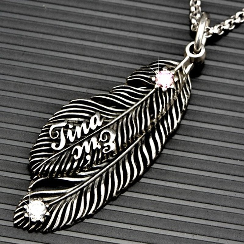 客製化.925純銀首飾 FEN00003-羽毛名字頸鏈(雙羽毛版) - 頸圈項鍊 - 其他金屬 