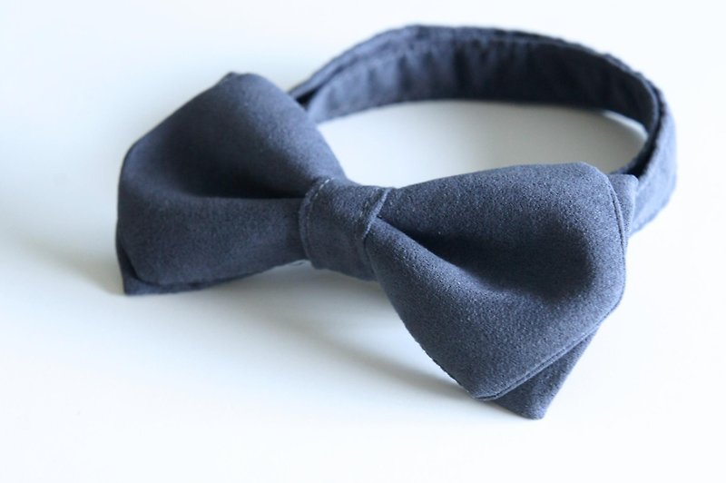 Small blanket bow tie elegant blue gray - หูกระต่าย/ผ้าพันคอผู้ชาย - ผ้าฝ้าย/ผ้าลินิน สีเทา