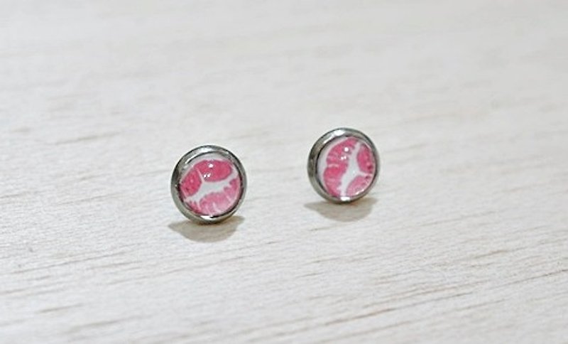 Time Gem X Stainless Steel Pin Earrings <Pink Hot Lips> - Limited X1- - ต่างหู - สแตนเลส สึชมพู