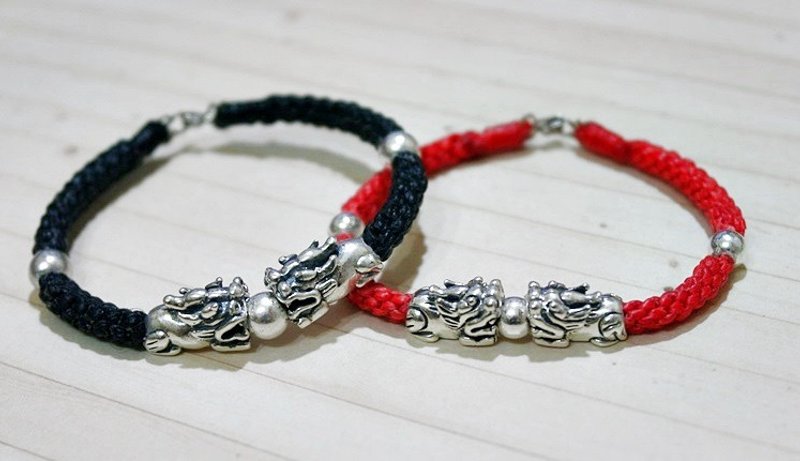 泰國蠶絲蠟線X銀飾_雙雙對對招財去(一對) //可以自選顏色// - 手鍊/手環 - 蠟 橘色