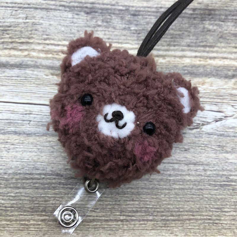 Cocoa Bear-Retractable Identification Card Ticket Holder Card Set Wool Weaving Small Object Document Set Work Permit - ID & Badge Holders - Polyester Brown