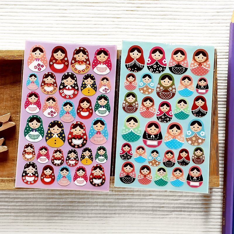 Matryoshka Doll Stickers (2 Pieces Set) - สติกเกอร์ - วัสดุกันนำ้ หลากหลายสี