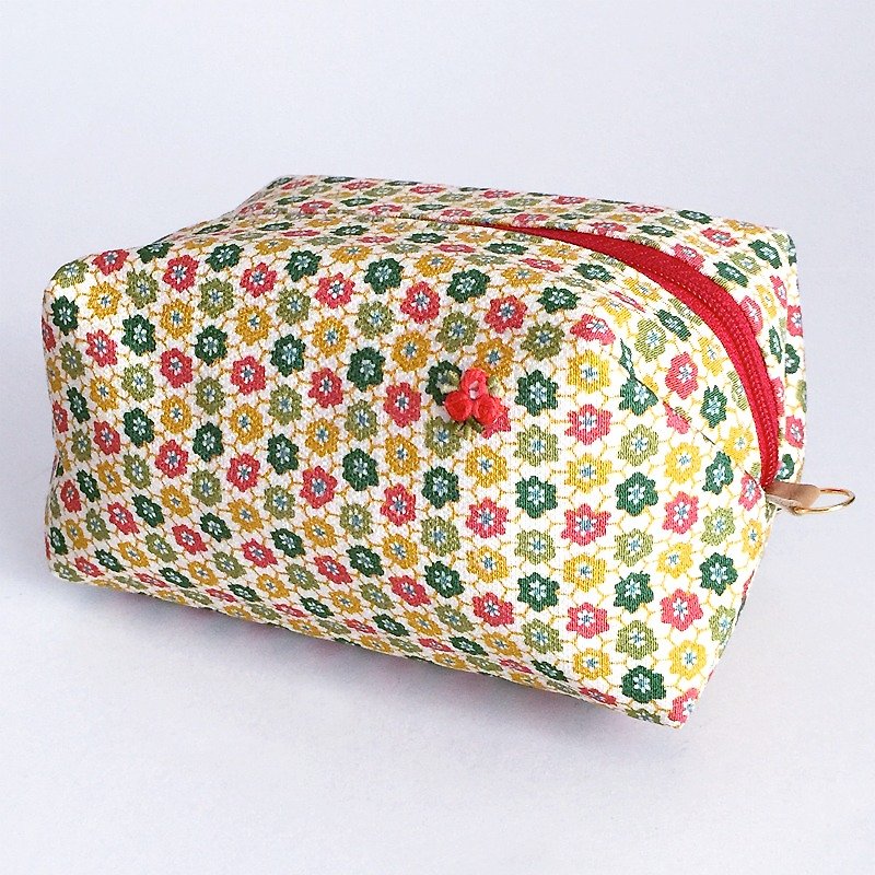Pouch with Japanese Traditional Pattern, Kimono (Large) - Toiletry Bags & Pouches - Other Materials Yellow