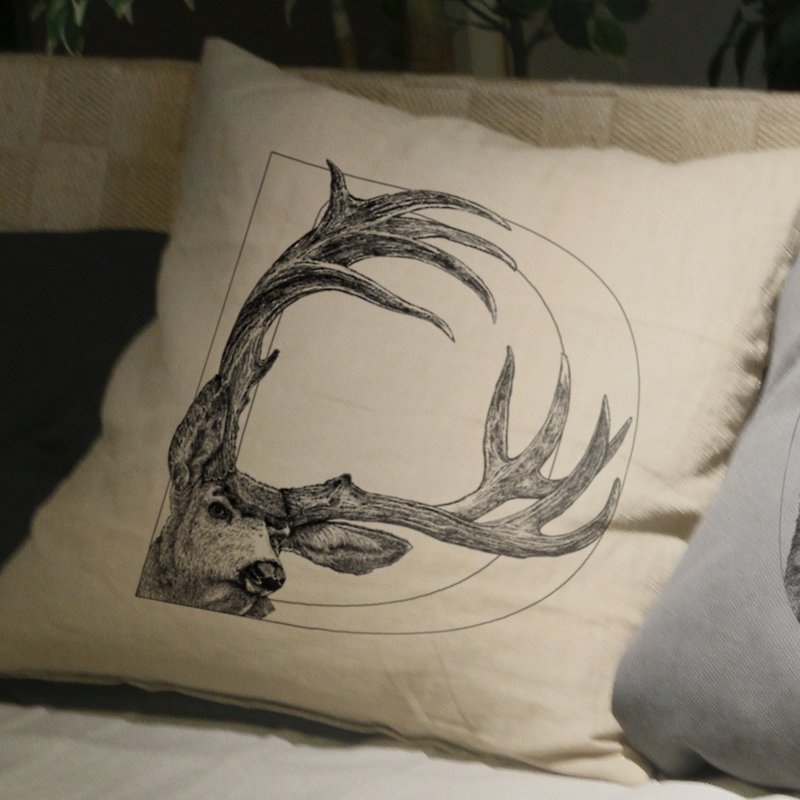 Deer hand-painted letter pillow - Pillows & Cushions - Cotton & Hemp Multicolor