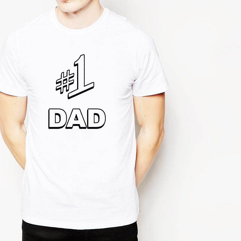 #1 DAD-2 short-sleeved T-shirt -2 colors of the first Daddy text Father's Day Dad's Day - เสื้อยืดผู้ชาย - กระดาษ หลากหลายสี