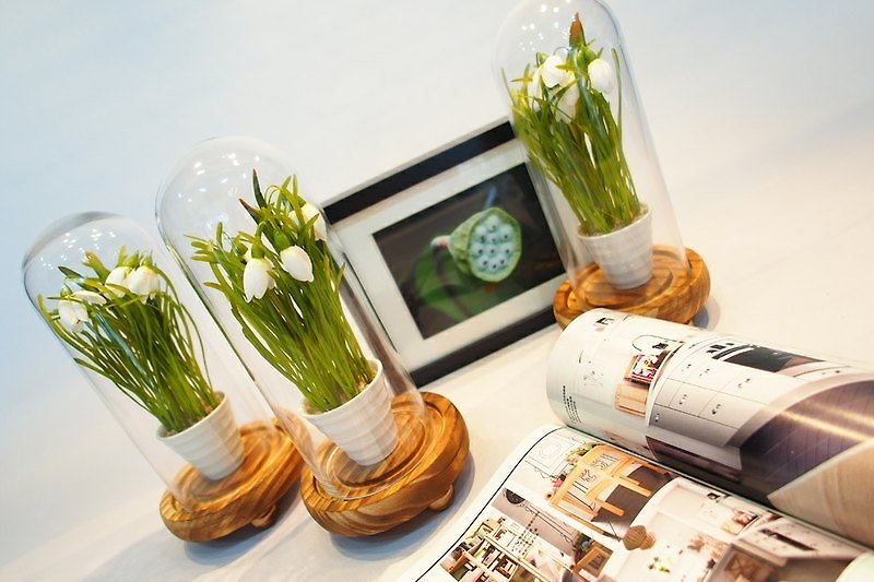【人造花藝】木座玻璃罩鈴蘭小品 - 植物/盆栽/盆景 - 其他材質 綠色