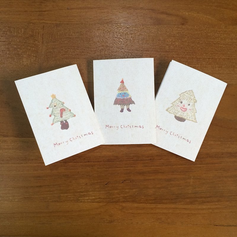 Embroidery work design embroidery x Christmas tree Christmas card 1 group 3 groups - การ์ด/โปสการ์ด - กระดาษ ขาว