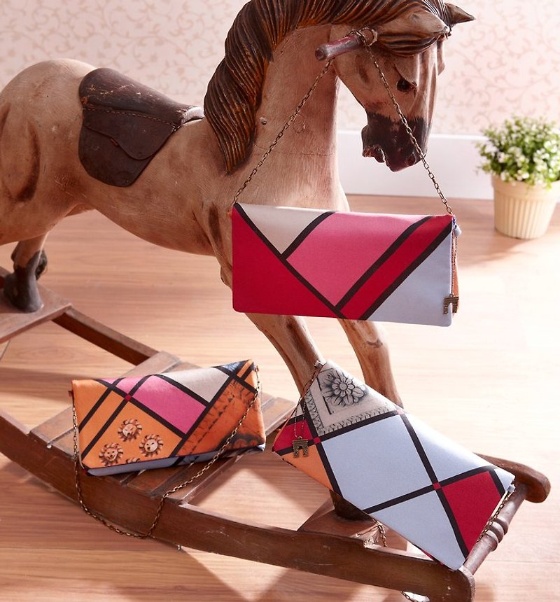 巴黎柴犬絲質長夾/手拿包/iPhone零錢包(橘子犬)  iPhone Clutch purse with stape- Shiba Dog in Orange - 其他 - 其他材質 橘色