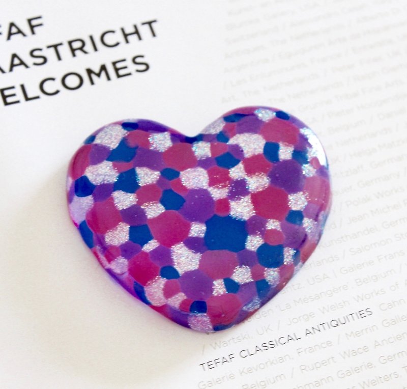 Violet Pink Blue Polka Dots Glass Heart Paper Weight Decoration・Handmade Book Lover Gift - Other - Glass Pink