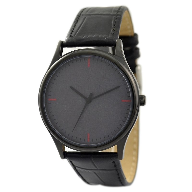 Black simple watch (red) - นาฬิกาผู้หญิง - โลหะ สีดำ