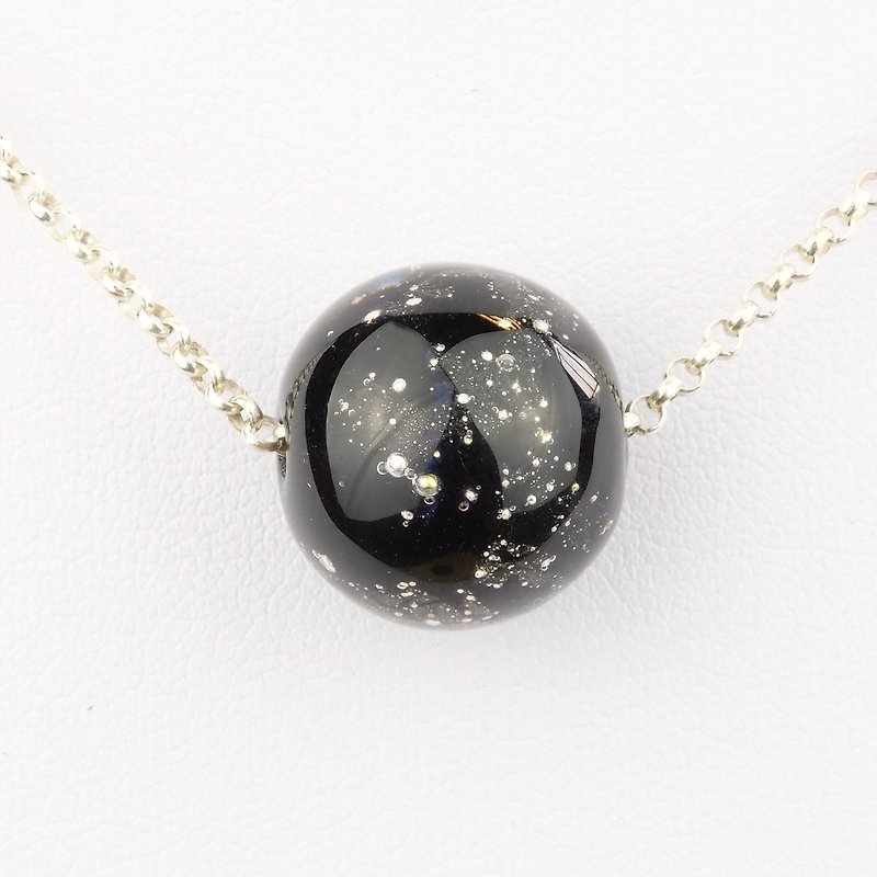 City Night Ball Handmade Lampwork Glass Sterling Silver Necklace - Necklaces - Glass Black
