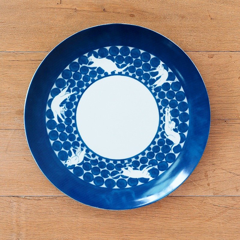 Cat pattern plate (large) - จานเล็ก - เครื่องลายคราม สีน้ำเงิน