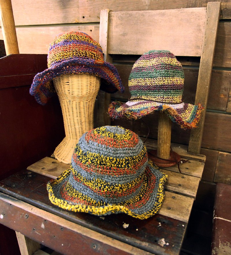 OMAKE 尼泊爾Hemp手工編織帽大帽簷 ☼ 1 - 帽子 - 植物．花 多色