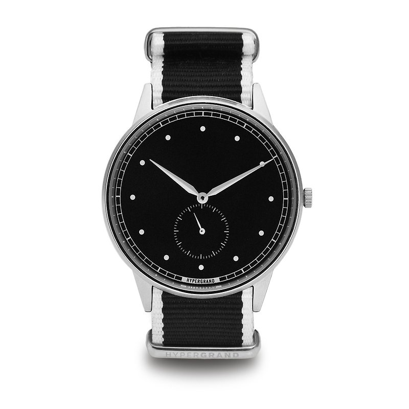 HYPERGRAND-Small Seconds Series- Silver Black Dial Black and White Twill Watch - Men's & Unisex Watches - Other Materials Black