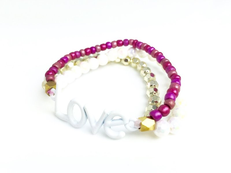"White LOVE x pink gold triple-stranded" - Bracelets - Other Materials Multicolor