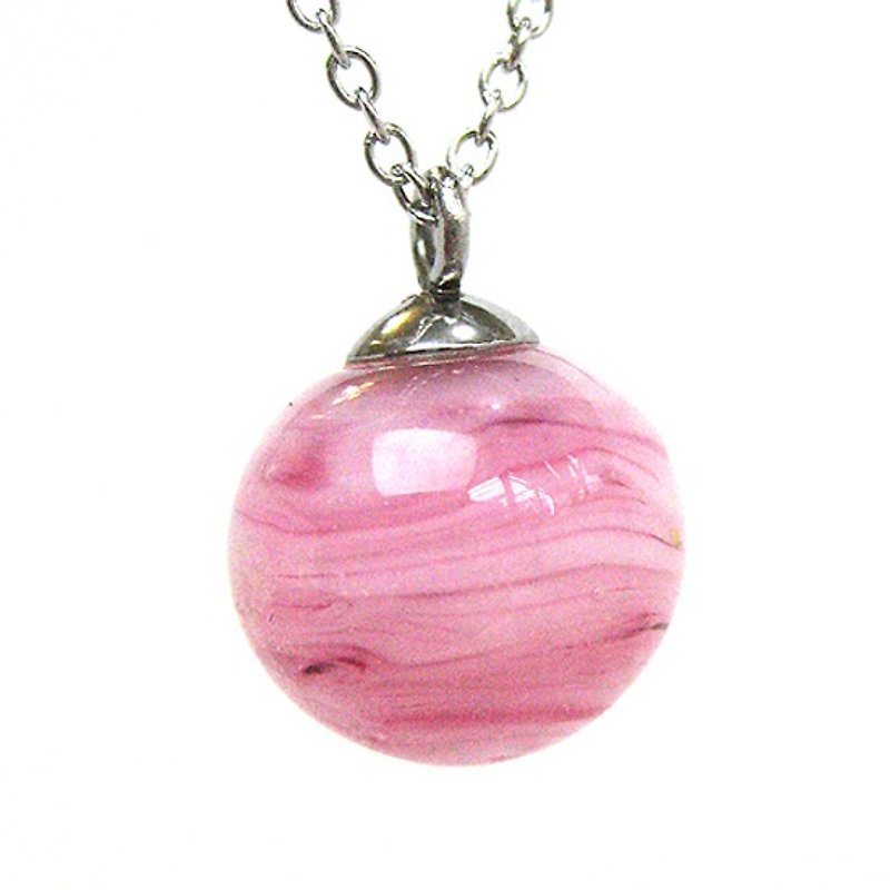 星球系列 土星 琉璃珠項鍊 - 鎖骨鍊 - 玻璃 粉紅色