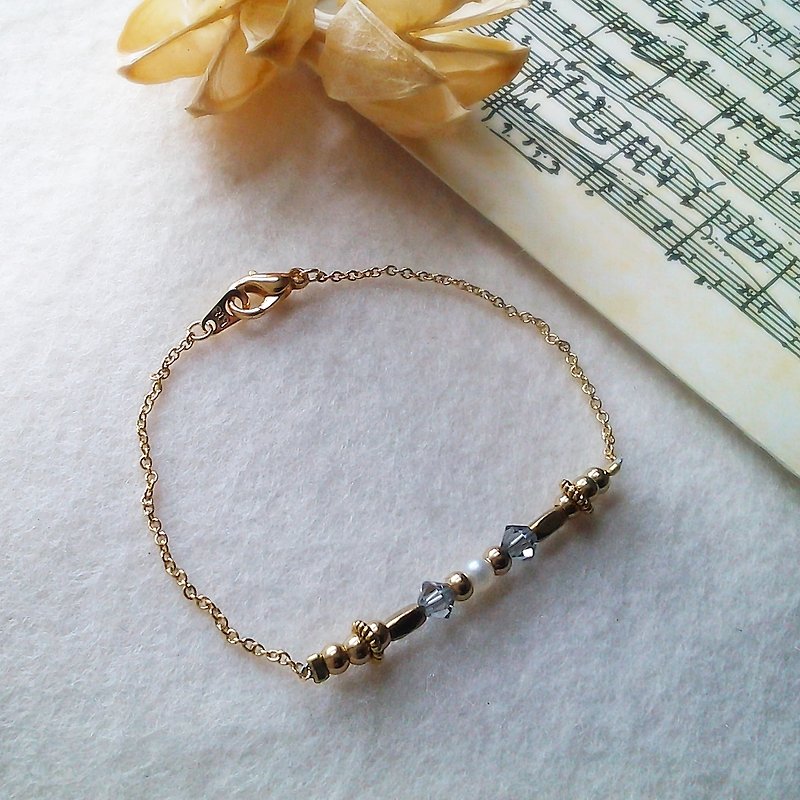 EF NO.40 golden years gray pearl diamond bracelet brass - Bracelets - Other Materials Gray