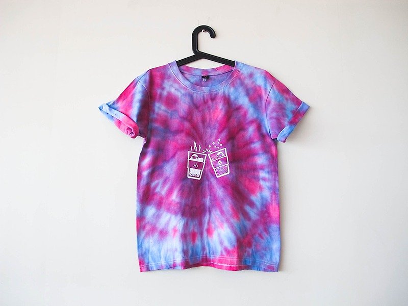 Ocean Current--Hand dyed + silk printing // T-shirt (double-sided printing) - เสื้อยืดผู้หญิง - ผ้าฝ้าย/ผ้าลินิน หลากหลายสี