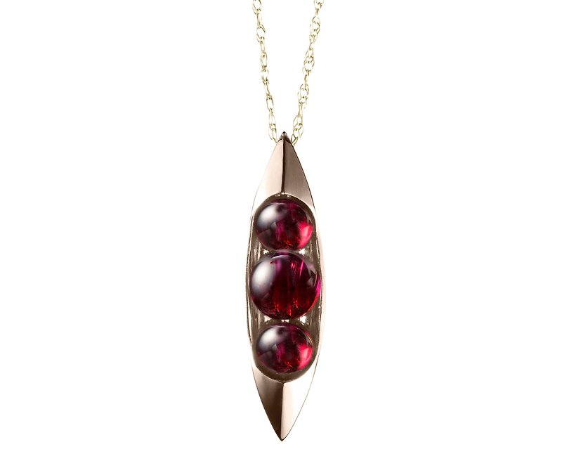 14k Garnet Necklace, Three Stone Trinity Necklace, January Birthstone Pendant - สร้อยคอทรง Collar - เครื่องประดับ สีแดง