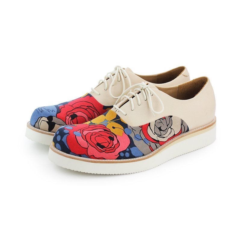 Derby sneakers Alice Escapes M1138 Ivory Flowers - Men's Oxford Shoes - Cotton & Hemp Multicolor