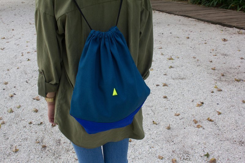 簡約雙色束口袋（地中海藍佐寶藍） - Drawstring Bags - Other Materials Blue